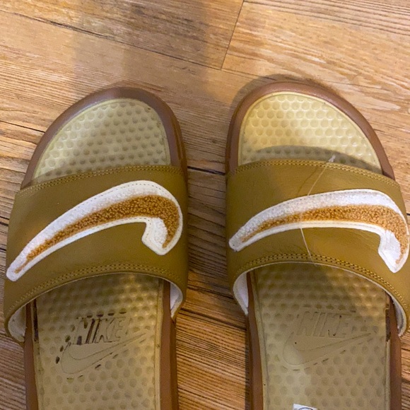 Gold textured Nike slides, worn a couple times - Picture 2 of 3